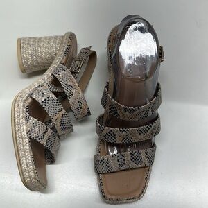 Gainno Heels High Heeled Shoes Open Square Toe Snake Print Jute Tan Size 40 10